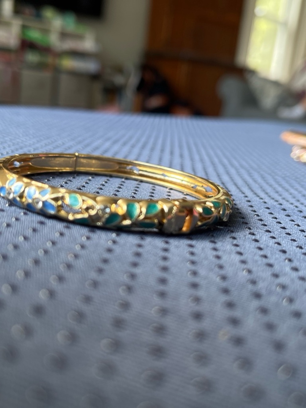 Gold-Tone Bangle Bracelet with Blue and Teal Enamel